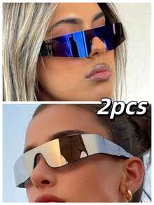 POLASUP 1 Pair Women's Wrap-Around Fashion Glasses, Coated Reflective Lenses, Futuristic Geometric Polygon Cyberpunk Street Style, Paris Runway Beach Accessory, Y2K Music Festival, Summer Beach Vacation, Outdoor Travel - Multicolor - View 21