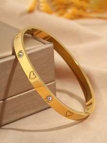 1 chiếc vòng tay hình trái tim bằng thép không gỉ mạ vàng 18K, thiết kế tối giản và sang trọng, thích hợp cho phụ nữ đeo khi hẹn hò. - hình trái tim - Xem 3