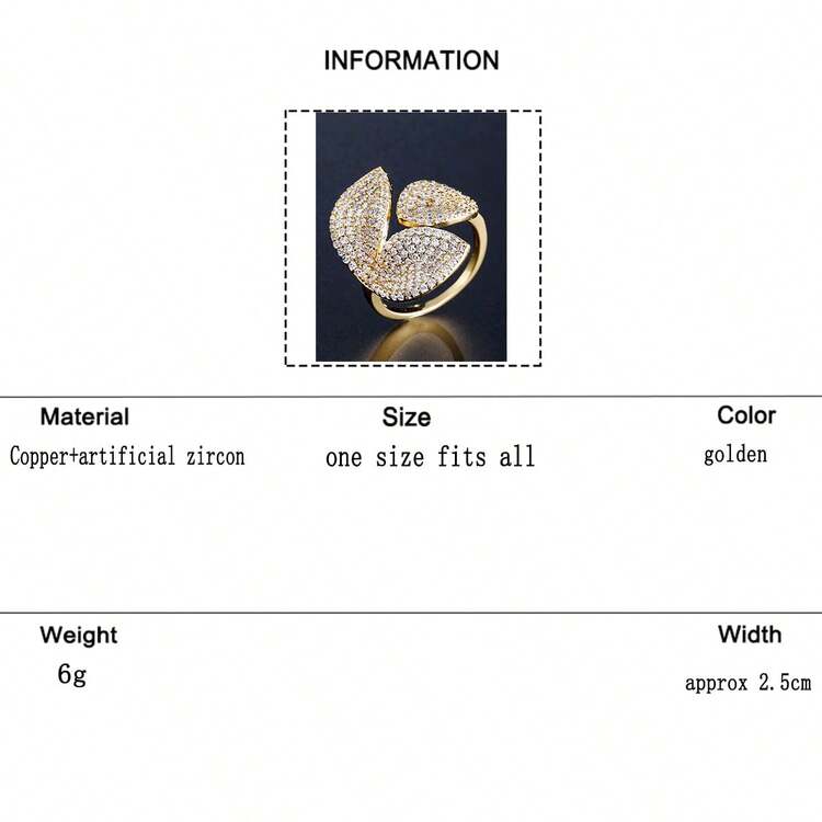 1pc Copper Inlaid Cubic Zirconia Flower & Leaf Elegant Chic Open Ring, Suitable For Party, Daily Wear, And Gift - Flower and Leaf Style - View 19