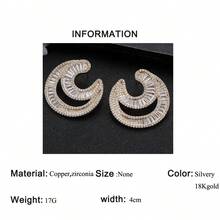 1 Pair Luxury Cubic Zirconia Multi-Layer C-Shape Decorative Earrings, Suitable For Women, Suitable For Evening/Party Occasions - Gold - View 6