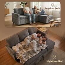 Advwin Sectional Sofa Couch W/ Pull Out Bed L Shaped Reversible Sleeper Sofa Bed W/ Storage Chaise Grey - Grey - View 7