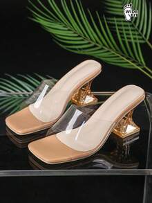 Giày sandal cao gót đế vuông quai ngang đính pha lê thanh lịch dành cho nữ, kiểu dáng rộng rãi, đa năng, tối giản, phù hợp cho hoạt động ngoài trời, đế dày chống trượt, thích hợp cho người có bàn chân rộng, sandal cao gót đính pha lê cỡ lớn, vật dụng cần thiết cho chuyến du lịch mùa hè. - Màu be - Xem 5