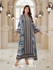 Đầm dài tay cổ chữ V thanh lịch dành cho nữ, in họa tiết Bohemian, được làm từ chất liệu mềm mại, thể hiện phong cách Boho sống động. - BX10 - Xem 2