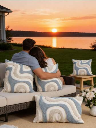 1 件/2 件蓝白几何线条法兰绒刺绣枕套，帆布面料，北欧风格，客厅，卧室，沙发，汽车腰部，床头板靠垫，节日派对装饰，无枕芯，30*50 厘米，45*45 厘米