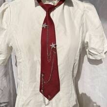 Corbata Ajustable Preatada para Mujer, Estilo Punk, con Cadena De Metal, para Fiestas Escolares O Informales. - Vino tinto - Ver 8
