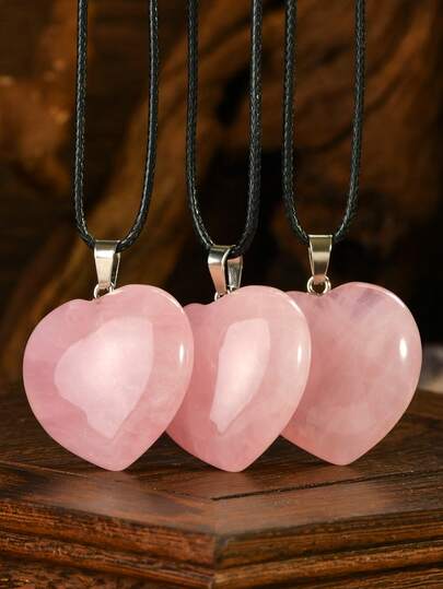 A-Grade Natural Rose Quartz Heart Pendant Necklace With Minimalist Black Leather Cord, Jewelry Gift For Valentine's Day, Mother's Day