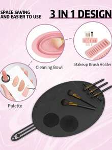硅胶化妆刷清洁垫，三合一刷子清洁垫，可折叠化妆刷收纳架，化妆调色盘，可水洗化妆刷，化妆海绵，粉色 - 彩色 - 查看 1