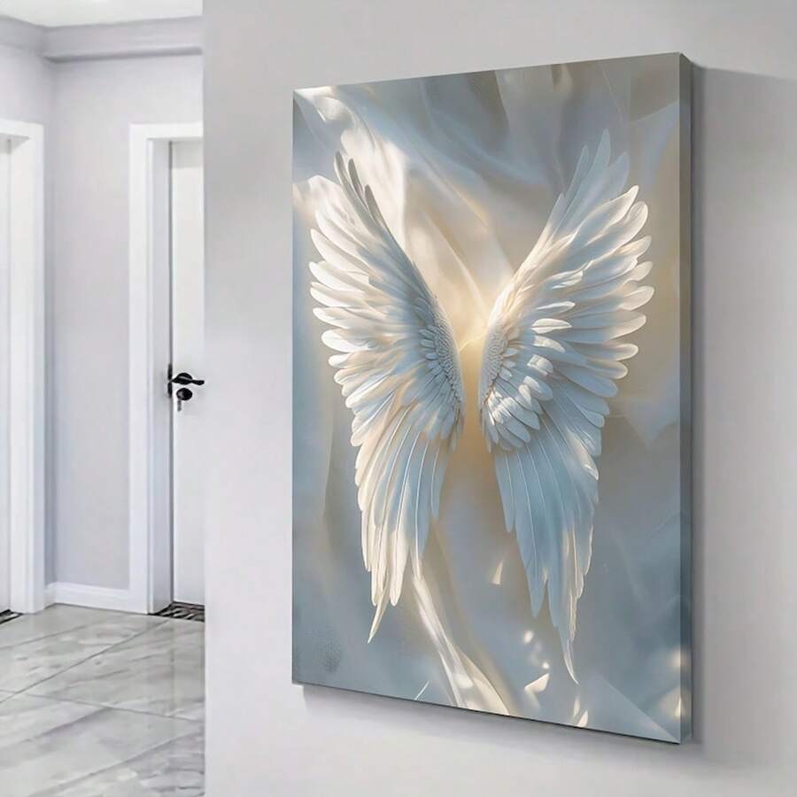 1Pc 2D/Flat -12x18in(30x45cm) Four Sizes AvailableElegant Angel Wings Canvas Wall Art Posters White Solemnity- Classic Style,Solid Wood Framed, New Year's Eve/New Year Celebrations Christian Gifts Valentine's Day Gifts Christmas Gifts Wall-Mounted Decorative Painting For Living Room, Bedroom, Office, Kitchen, Perfect Gift Idea Home Decor Interior Design Christmas Decrotions - 白色 - 查看 1