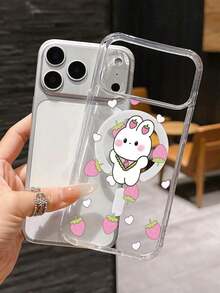 1pc Funda de Teléfono Acrílica Transparente con Patrón de Corazón de Conejo de Fresa para iPhone 11/17 Pro Max, Cumpleaños, Día de San Valentín, o Parejas. - transparente - Ver 6