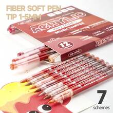 12支/84色丙烯颜料马克笔套装，速干不褪色，适用于绘画、插画、工艺品制作、涂色书创作、DIY项目，可在纸张、布料、木材、石头、塑料、玻璃、陶瓷、南瓜、金属等多种材质上使用，适合学生和成人，也是复活节、感恩节、万圣节、圣诞节的绝佳礼物。 - 彩色 - 查看 7