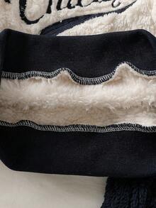 Toddler Boys' Casual Warm Set, Letter Embroidered Fleece Sweatshirt + Numeral Embroidered Simple Fleece Jogger Pants