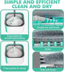 Upgraded Spin Mop And Bucket System Set, Self Separate Clean And Dirty Water, Foldable Square Standing Mop Head With Microfiber Mop Pads, Detachable Bucket (White+Blue, Mop Set With 2PC Pads) - MàuJ - Xem 3