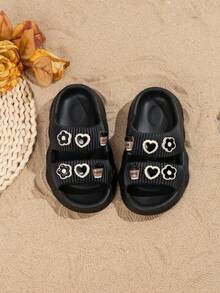 1双儿童/幼儿EVA材质休闲拖鞋，柔软轻便，时尚百搭，适合室内/室外、沙滩、夏季穿着 - 黑色 - 查看 2