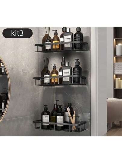 Kit Suporte De Banheiro Rack Organizador Premium Alta Qualidade Prateleiras Sem Furo Para Parede