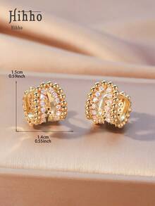 Hihho 1 Pair Luxury Cubic Zirconia Geometric 3D U-Shaped Earrings, Fashionable & Elegant Jewelry Gift For Women - Double U-shaped - View 10