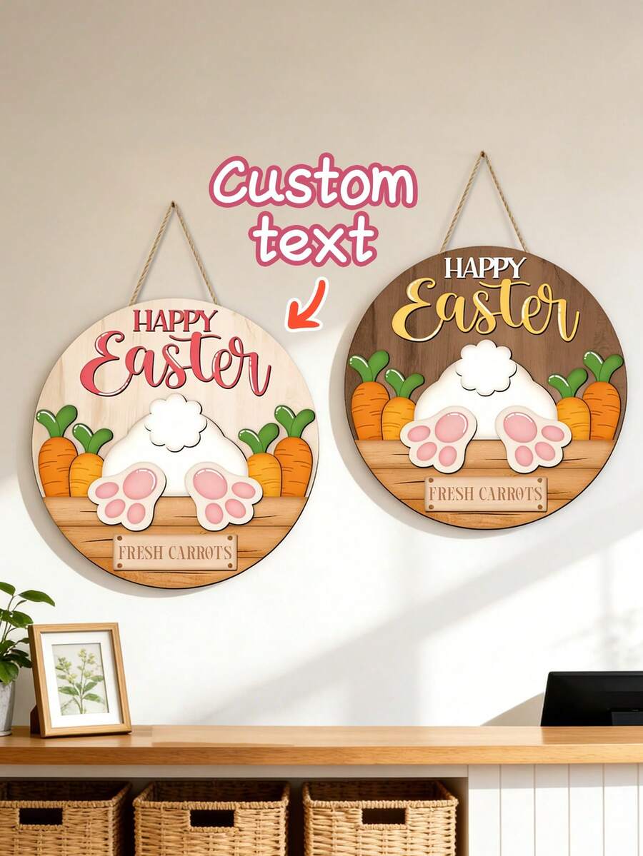 1pc Custom Text Happy Easter Bunny Door Hanger- Easter Welcome Sign - Easter Bunny - Laser Cut Files - Carrot Patch,Easter Gift - Multicolor - View 1