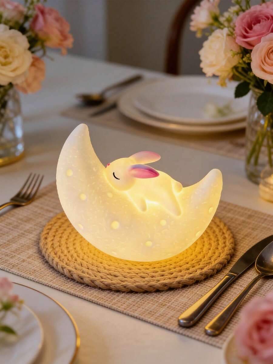 Lampu Tidur Kelinci Kartun Lucu Warna Putih Hangat & Dingin, Lampu Samping Tempat Tidur Kamar Tidur, Lampu Malam Kecil Dekorasi Meja, Penerangan Ruangan, Lampu Suasana Asrama, Hadiah Lampu Dekorasi Penyembuhan yang Menggemaskan - MultiWarna - View 1