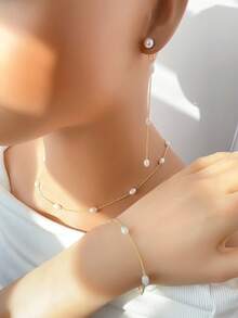 一套优雅复古念珠手链项链耳环首饰套装，时尚高端法式复古风格项链，适合女性，适合派对、日常佩戴、节日礼物。 - 橢圓珠 - 查看 3