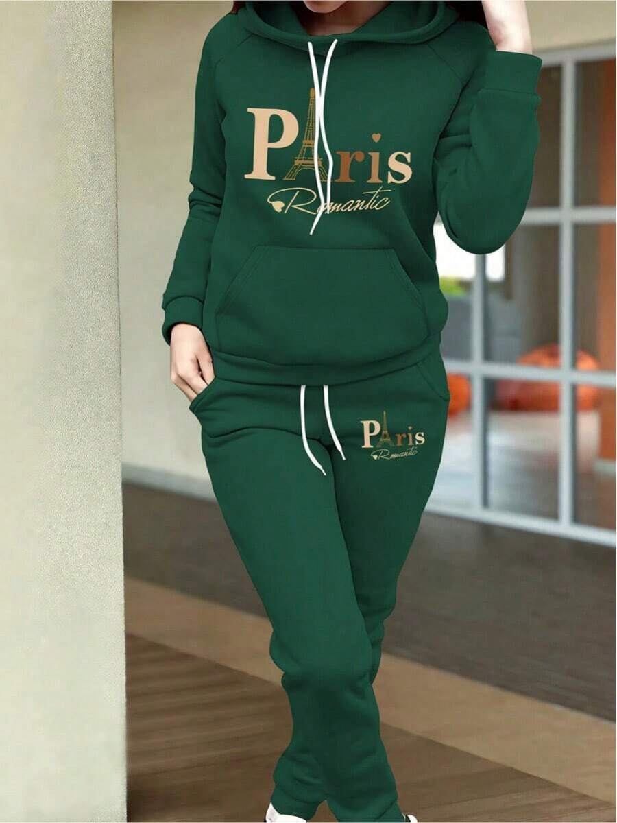 2026 Valentine Outfits For WomenWomen's Autumn Clothing Fleece Casual Set Fashion Printed Hoodie Loose And Comfortable Christmas Fit WomenLoose And Comfortablevalentine's Day - 墨綠色 - 查看 1