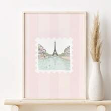 1pc Retro Striped Cottagecore Wall Art Picture Whimsical Vintage Paris Canvas Print Paintings,Farmhouse Nursery Decor For Bedroom, Living Room Or Office,Old Money Aesthetic Poster,Gift For Her,Unframed Or Framed - Multicolor - View 4