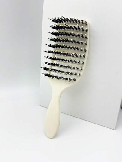 1 st. liten elfenbensfärgad ihålig bärbar stylingborste, vildsvinsborst, lämplig för vått och torrt hår