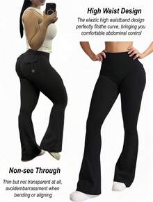 3PCS  Womens Fashion Casual Minimalist Butt-Lifting Peach Shaping Elegant Streetwear Retro Slimming Low-Key Luxury Playful Cute Youthful Campus Classic Leg-Lengthening Romantic Simple Three-Piece Set Energetic High-End Maillard Body-Hugging High-Waisted Versatile Multi-Colored Flared Pants ,Workout Running Leggings ,Gym Work Pants, Exercise, Cycling,Yoga - 3Pcs Black - 查看 4