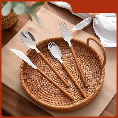 304 Stainless Steel Tableware Set, Reusable Knife Fork Spoon Western Tableware, Travel Flatware Set, Durable Kitchen Dinnerware Set, Dishwasher Allowable, Suitable For Student & Adult Use In Home, School, Office, Camping, Picnic