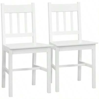 Set Of 2 Dining/Kitchen Chairs, Solid Wood, 41 Cm X 46.5 Cm X 85.5 Cm, White
