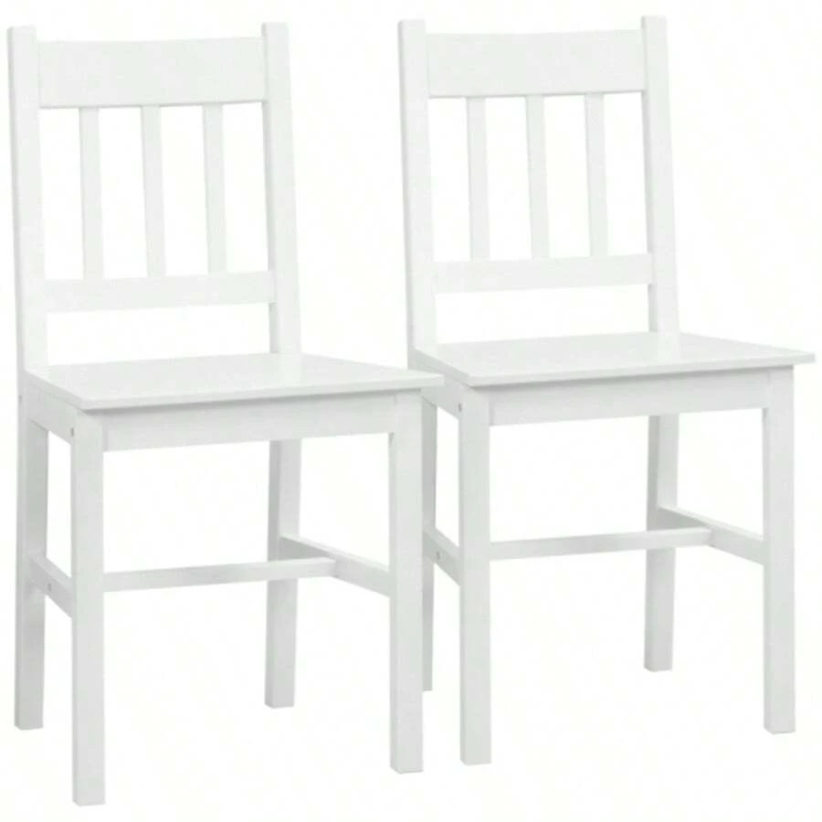 Set Of 2 Dining/Kitchen Chairs, Solid Wood, 41 Cm X 46.5 Cm X 85.5 Cm, White