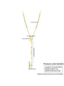 VceTd 1 pieza Collar en Y de acero inoxidable con diseño de cadena con cuentas en forma de cruz, adecuado para que las mujeres lo usen en vacaciones - YW001XL - Ver 9