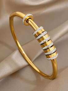 18K镀金不锈钢优雅锆石现代圆柱形可叠戴手镯套装，女士礼物，母亲节礼物，圣诞节嘉年华冬季珠宝，婚礼/舞会/派对/日常配饰，周年纪念日情人节波西米亚风珠宝，伴娘生日礼物 - 彩色 - 查看 10
