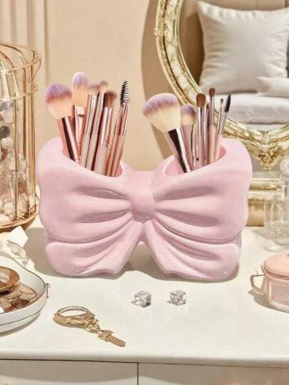 1pc/2pcs Cute Bow-Shaped Pen Holder - Desktop Organizer Of Makeup Brushes And Office Supplies, Elegant Makeup Brush Storage, Perfect For Creative Decorative Designs For Girls, Students And Girls,Creative Body Art Modeling Decorations, Office Supplies, Desktop Multi-Functional Storage Pen Holder, Makeup Brush Holder;Birthday Gift Party Gift; Valentine's Day Gift