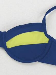 Bộ bikini mới về mùa Xuân/Hè, thanh lịch, thoải mái, gợi cảm với phối màu tương phản, thích hợp cho bãi biển, kỳ nghỉ, tiệc tùng, hẹn hò. - Xanh đậm - Xem 5