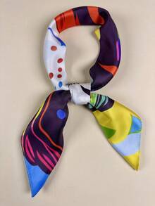 1件装女士彩色狗狗印花优雅围巾，缎面领巾发饰 - 彩色 - 查看 3