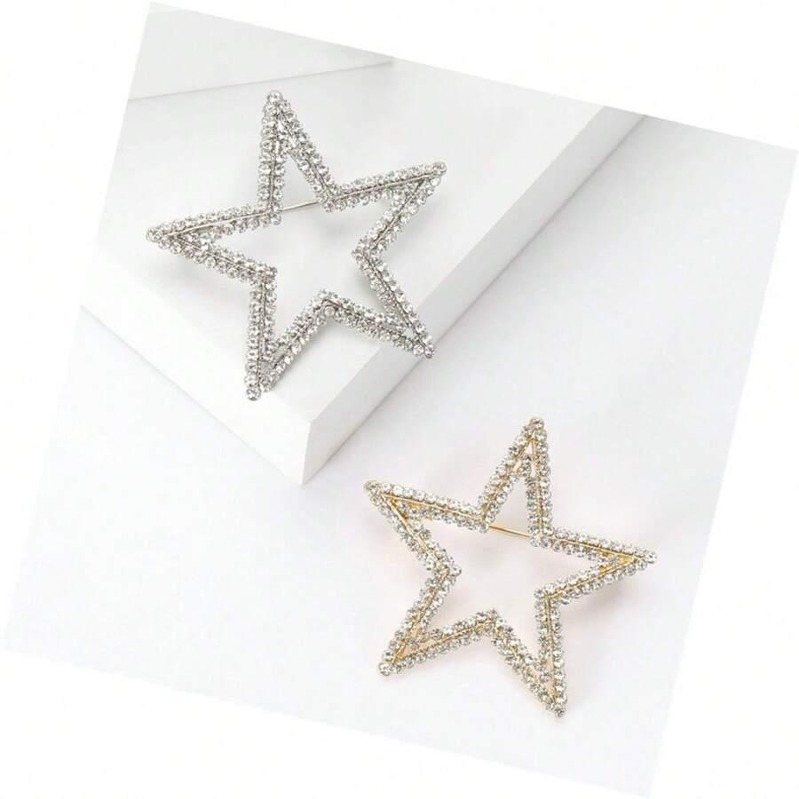 1枚水钻镂空星形胸针，优雅水钻装饰女士百搭配饰别针 - 五角星 - 查看 1