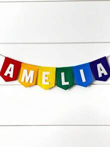 小型毛毡横幅（字母可定制） - 个性化旗帜装饰，适用于婴儿房和儿童房，姓名三角旗横幅，旅行收纳袋 - 彩色 - 查看 7