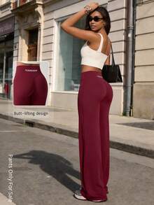 TimeOff 1pc Women's Minimalist Elastic V-Shaped Lifting Draping Straight Leg Letter Print Outdoor Sports Pants - Red - View 1