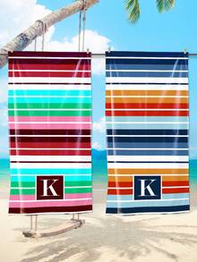1pc Multi-Color Striped Beach Towel - Super Soft, Quick Dry, Personalized For Swimming Pool, Travel, Yoga, Camping And Fitness - Perfect Gift For Men And Women - Customizable Initial, Soft And Comfortable Beach And Travel Accessory.