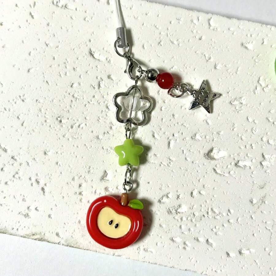 1pc "Peace And Happiness" Red Apple Phone Lanyard, Personalized Bag Charm Pendant, Cute Christmas Keychain Compatible With Android And Most Smartphone,Gifts For Mother, Family, Friends, Kids, Birthday, Holiday Phone Chain - Multicolor - View 1