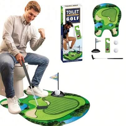 浴室必备套装：马桶高尔夫迷你球场 - 在马桶旁享受趣味游戏，娱乐无穷！马桶高尔夫套装，送给爸爸放松娱乐的完美礼物。