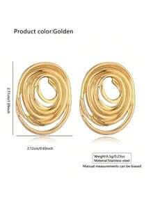 VceTd 1 Pair Minimalist Vintage Exaggerated Elliptical Spiral Line Design Stainless Steel Stud Earrings, Suitable For Women's Daily Fashion, Party Wear, Holiday Gift