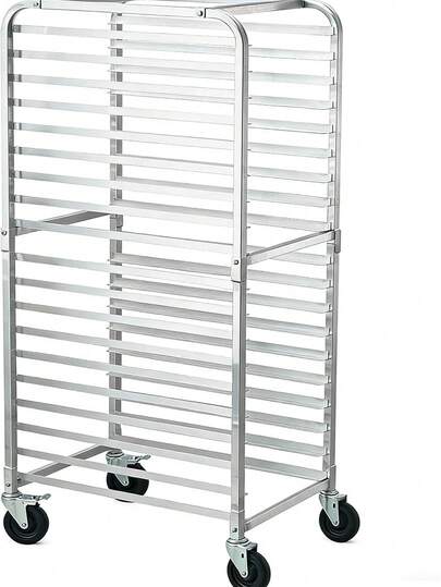 Carrello portapane in alluminio con 10/15/20 scomparti e ruote bloccabili – Carrello portapane mobile per panetteria/cucina/ristorazione (51x66x99 cm)