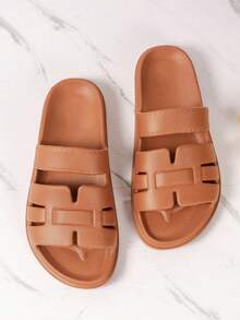 Girl's Fashion Simple Comfortable Shower Slippers, Versatile Teens All Season Slippers - Brown - View 5