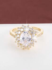 1pc Elegant Sunflower Design Cubic Zirconia Inlaid Fashion Ring For Women