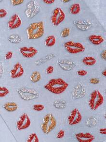 3D Glitter Lips Nail Stickers 2pcs Cartoon Red Gold Silver Sexy Lips Valentines Manicure Design DIY Y2K Fashion Romantic Wedding Holiday Self-Adhesive Gel Polish Salon Decal Slider Nail Art Decoration For Women And Girls Gift Nails Nail Supplies - Multicolor - View 6