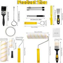 一套滚筒刷套装（含伸缩杆），20件套涂装工具 - 1.5米伸缩杆、23厘米+11厘米滚筒刷、油漆刷、刮刀和油漆托盘，适用于墙面和天花板涂装，兼容乳胶漆、石膏、腻子、防锈漆和油性漆，适用于厚涂、地板涂装以及家具、墙面和天花板涂装。适合专业人士和初学者使用。 - 彩色 - 查看 9
