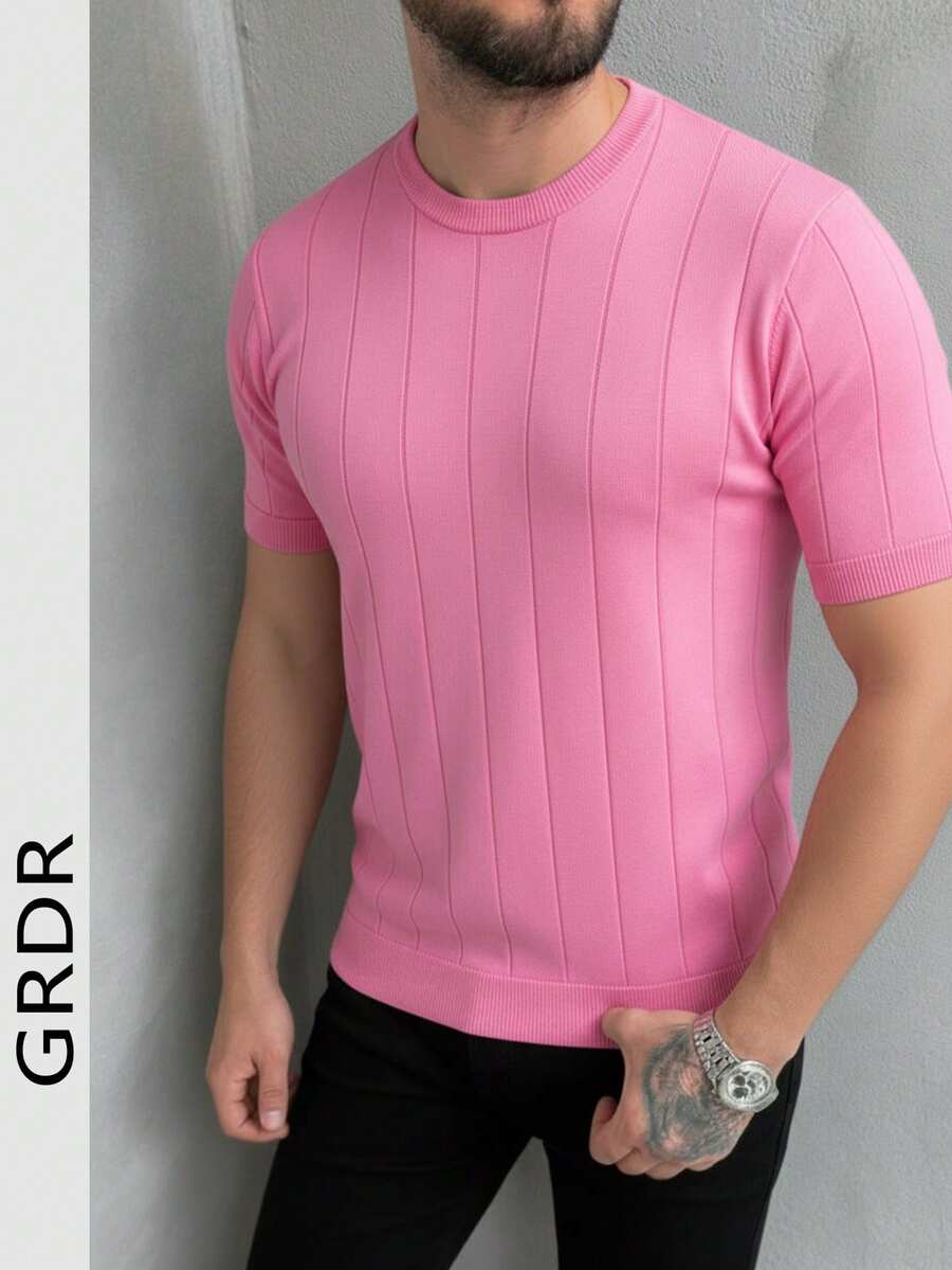 GRDR Men's Summer Round Neck Solid Color Short Sleeve Knit Sweater, Suitable For Summer Outings, Essential For Fashionable Styling