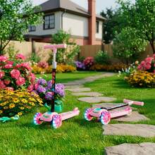 Scooter Plegable, Patin Diablo Scooter Montable 3 Ruedas Luces Led Patineta, Patin De Empuje 3 Ruedas Led Intermitente Inclinación Lean Niños Niñas de 3-12 Años. - Rosa - Ver 4