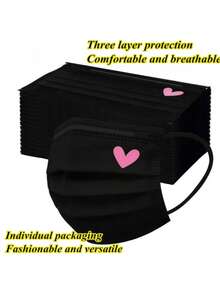 10个/20个独立包装的一次性成人口罩，舒适透气柔软面料，带有心形图案