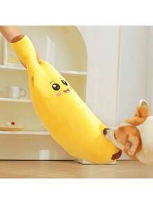 1pc Plush Banana Shaped Dog Chew Toy - Suitable For Small, Medium And Large Dogs, Interactive Teething Toy - Helps Relieve Pet Anxiety, Soft Polyester Material, No Battery Required - Yellow - View 6